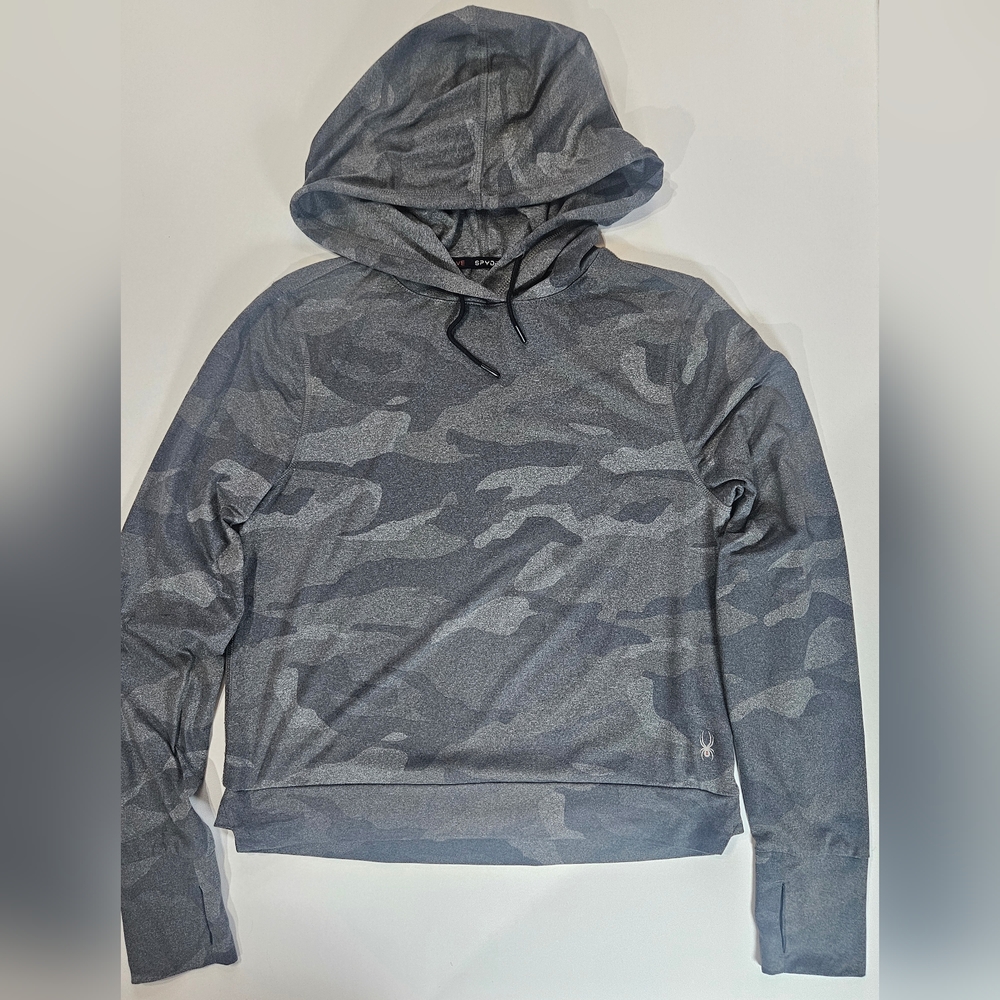 Spyder Womens Camo Hoodie Small Grey Black Casual Activewear Workout Sweater